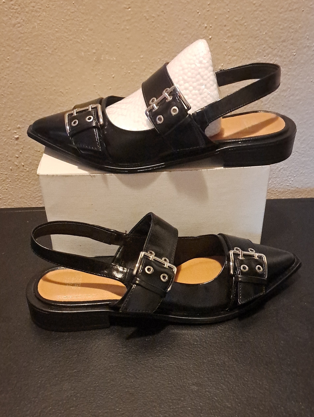 Wild Fable Peyton Black Double Buckle Slingback Flats 6.5 NWOB
